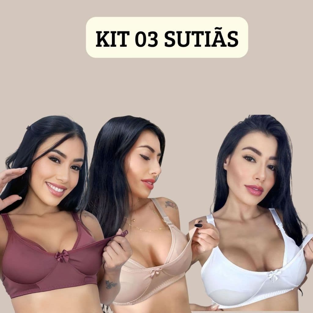 KIT com 03 unidades de Sutiãs Amamentação em MICROFIBRA para Pós Parto Maternidade.