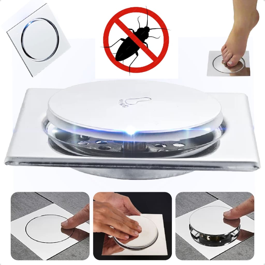 Ralo Inteligente Click Up 15x15 10X10 Cm De Aço Inox Para Banheiros Anti Odor E Insetos