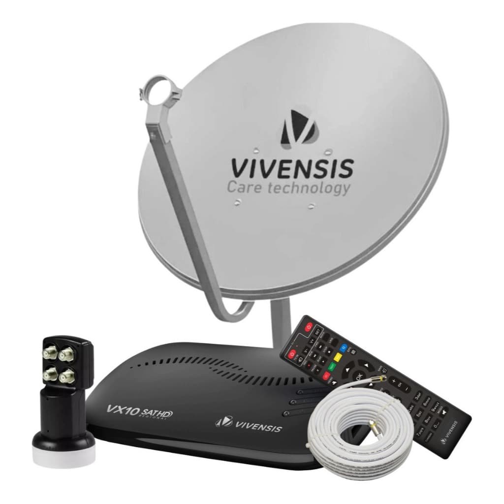 Kit Receptor Digital Vx10 Vivensis Antena Lnbf Quad Cabo