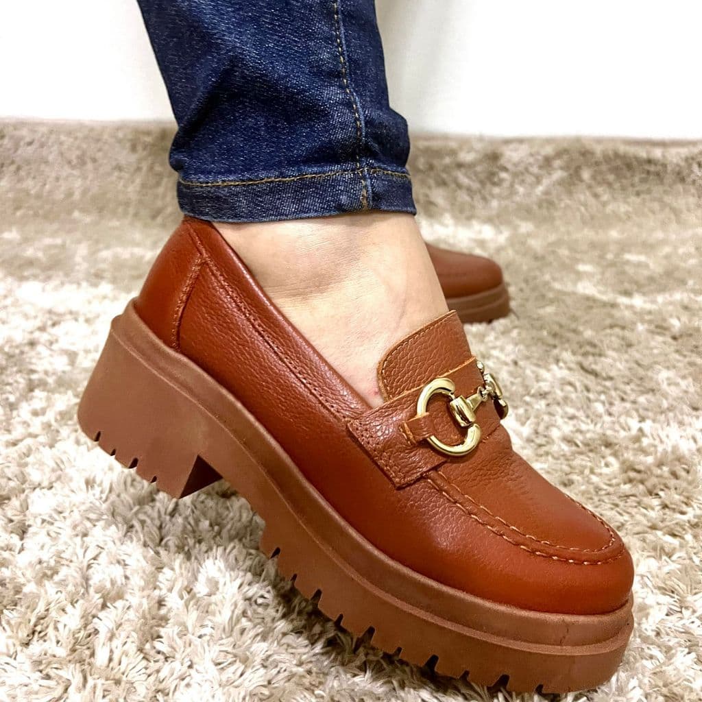 Mocassim Feminino Tratorado Oxford Classico  Caramelo Preto Off whiter Varias Cores