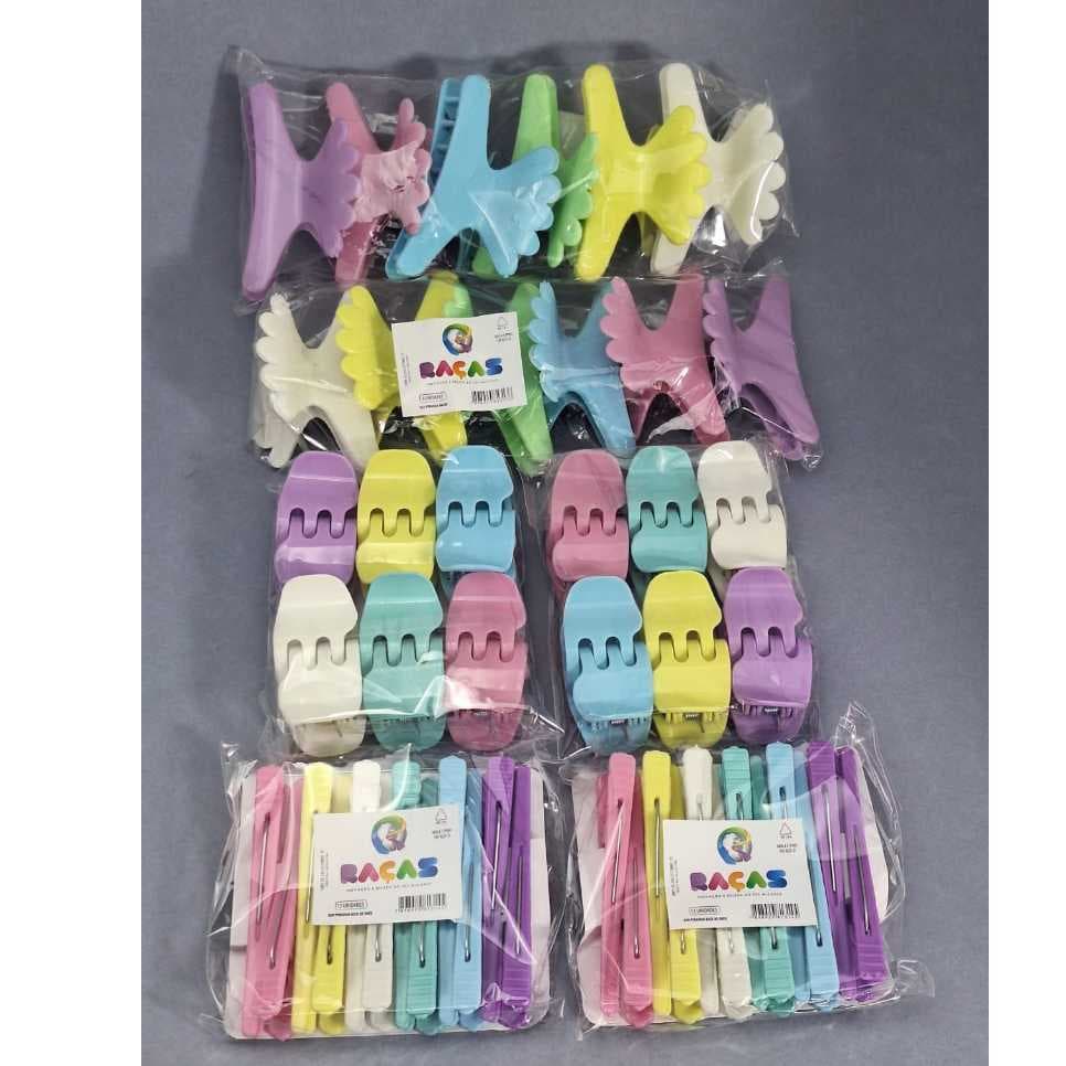 kit 60 acessórios de piranha bico de pato presilha salão tridente prendedor  de cabelo