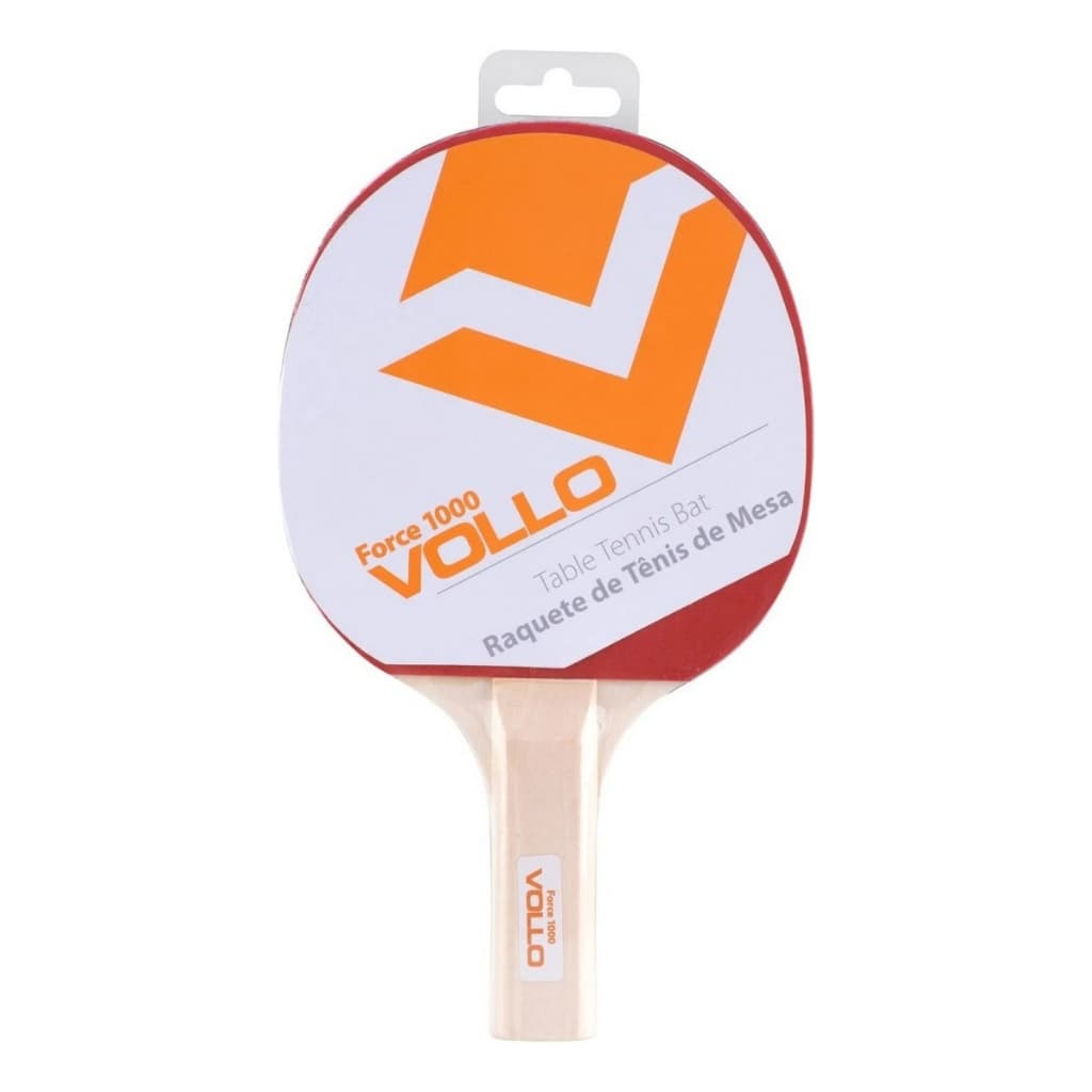 Raquete de Ping Pong Tênis De Mesa Vollo Force 1000 Cabo de Madeira Reto Borracha Preta e Vermelha