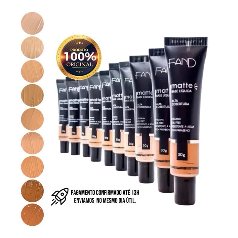 Base Líquida Matte Fand Alta Cobertura Original Pele Mista Oleosa Vegana Resistente a Água Envio 24h