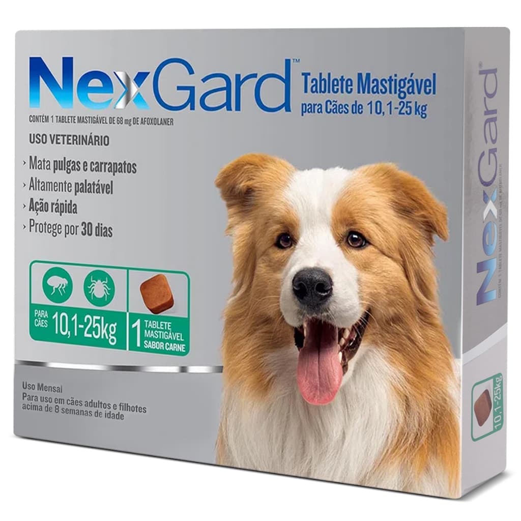Nexgard 10,1kg a 25kg com 1 Comprimido Antipulgas e Carrapatos Para Cachorro