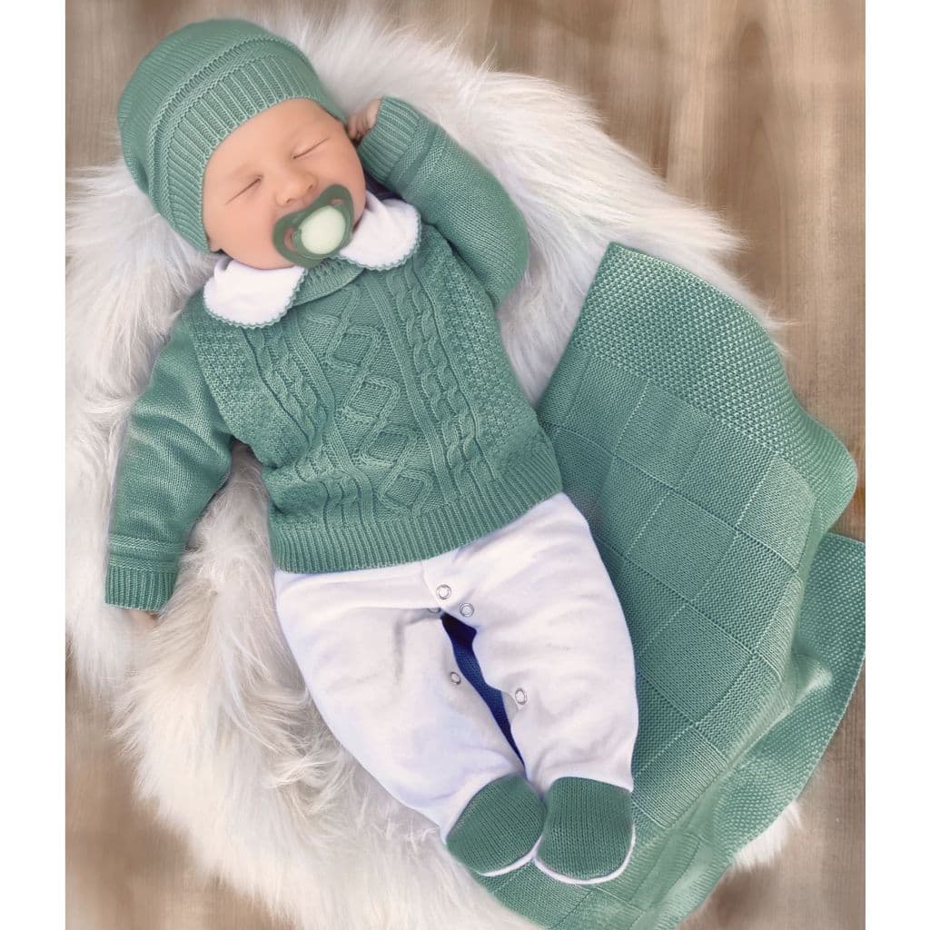 Saída de maternidade tricô verde oliva Vitor