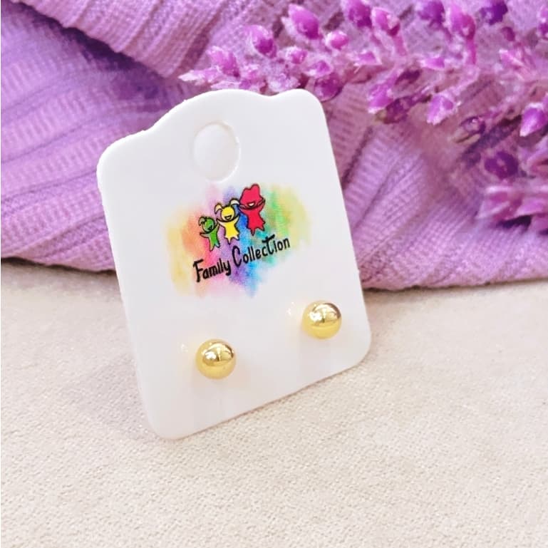 Brinco Infantil Bolinha Tamanho G Folheado a Ouro 18K - Hipoalergênico com Tarraxa Baby de Segurança