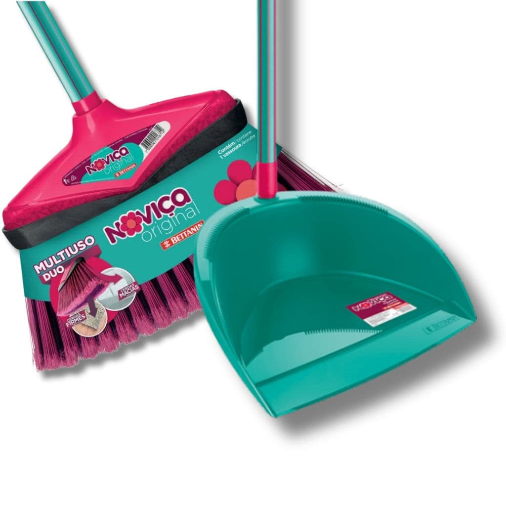 Kit De Vassoura Original Pá articulada Com Cabo Verde Noviça