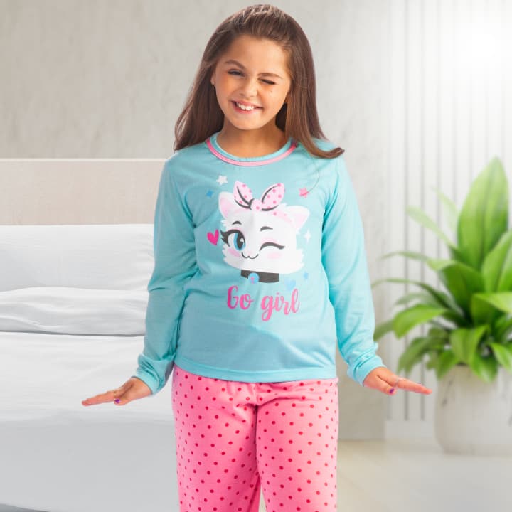 Pijama Infantil de inverno para Menina Conjunto Longo de Frio com Calça e Blusa Fofinho Estampado