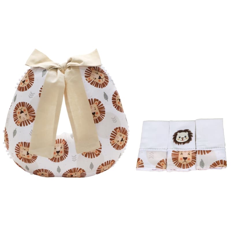 Almofada Amamentação + 3 Fraldas De Boca Bebê Menino Algodão