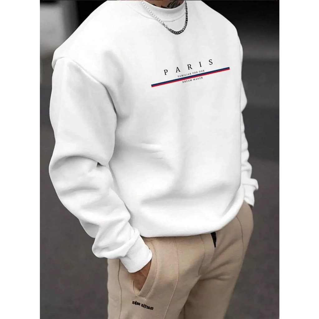 Moletom Gola Redonda Careca Blusa de Frio Casaco Masculino Estampado Paris Style Streetwear 7083