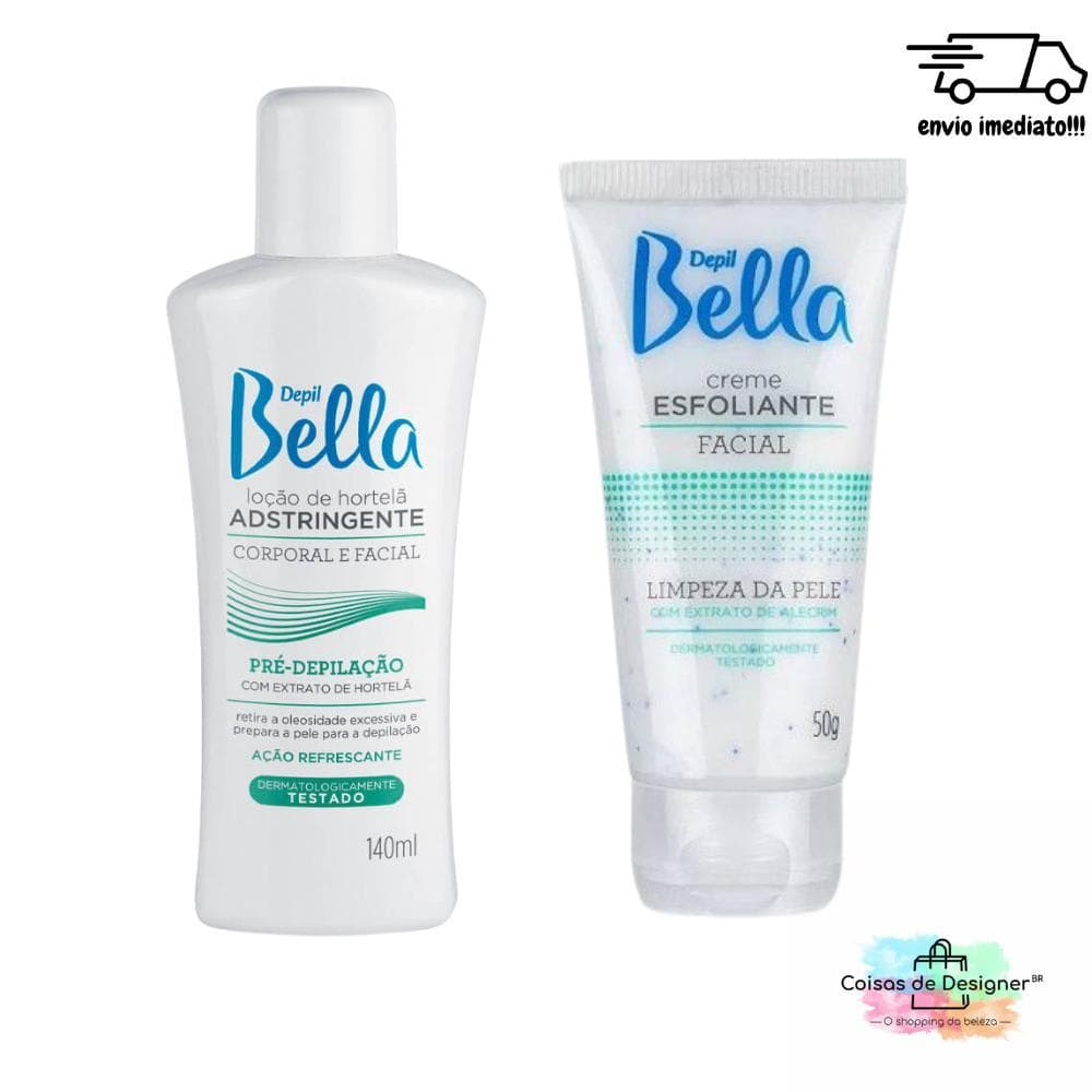 Kit Sobrancelha Adstringente Hortelã 140 ml e Esfoliante Alecrim Facial 50g Depil Bella
