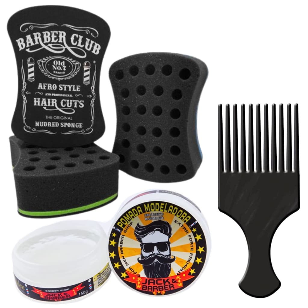 kit nudread bucha de enrola cabelo + pente garfo plastico +  cera modeladora jack barber