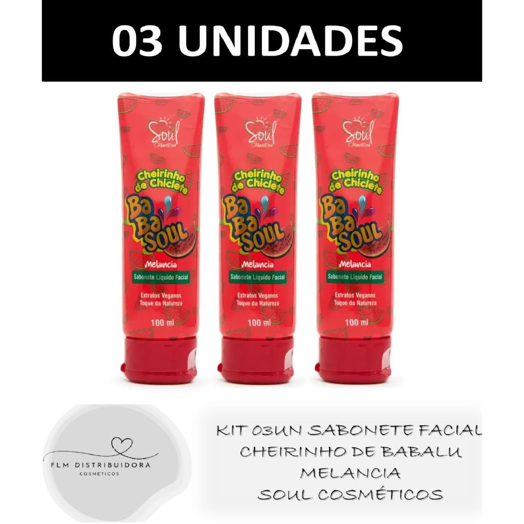 Kit 03un Sabonete Facial Soul Cosméticos Cheirinho de Melancia 100ml