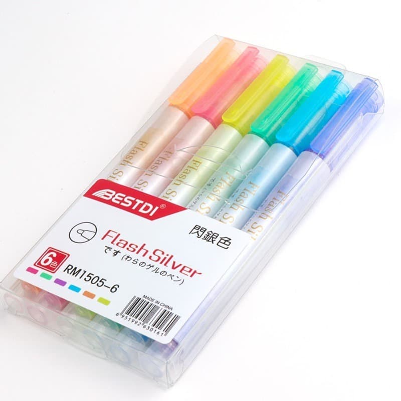 Kit Canetas Marca-texto Com Glitter 6 Cores Forma de Garrafa pastéis/material escolar/mini lembrancinha