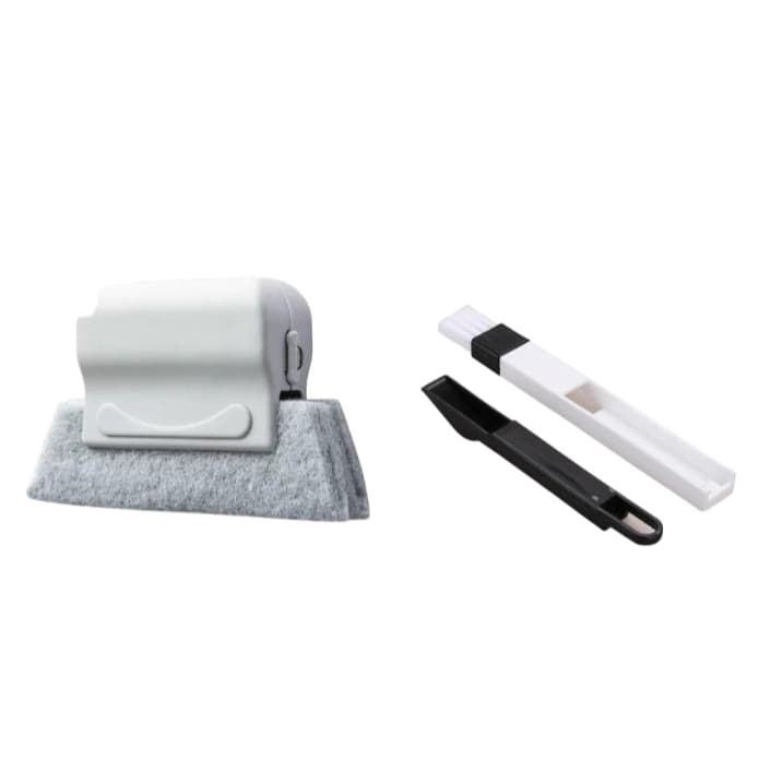 Kit limpeza com escova e pá 2 em 1 para cantos de porta e janelas