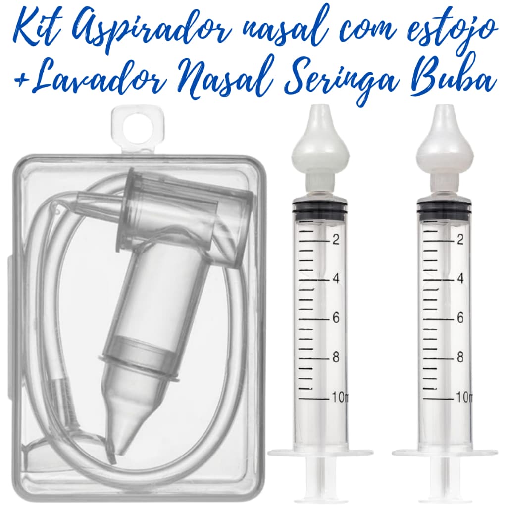 Kit Aspirador Nasal com Sucção e Seringa Lavador Nasal Buba Nariz entupido Bebê