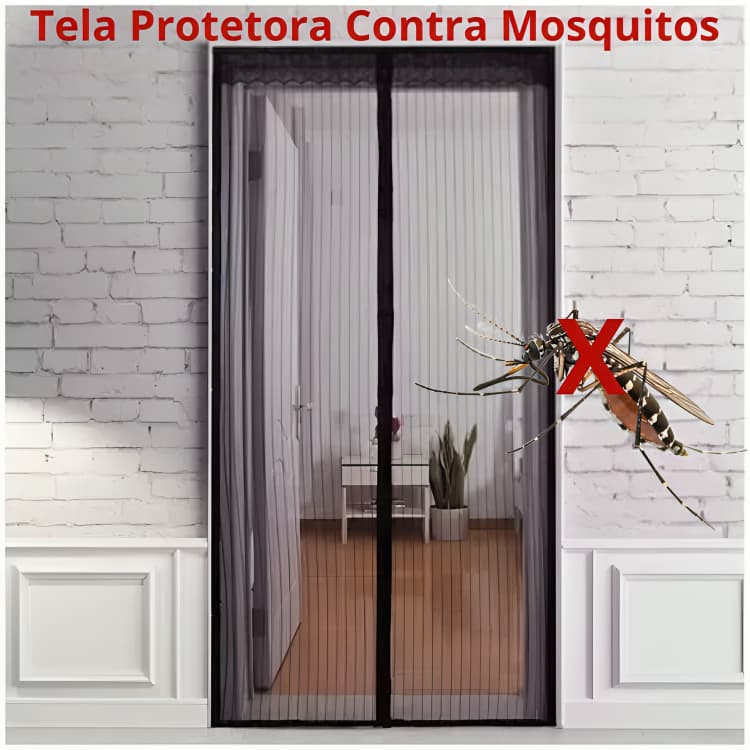 Tela Mosquiteiro Porta Com Fecho Magnética Contra Zika Dengue 190x100cm Tela de Mosquito