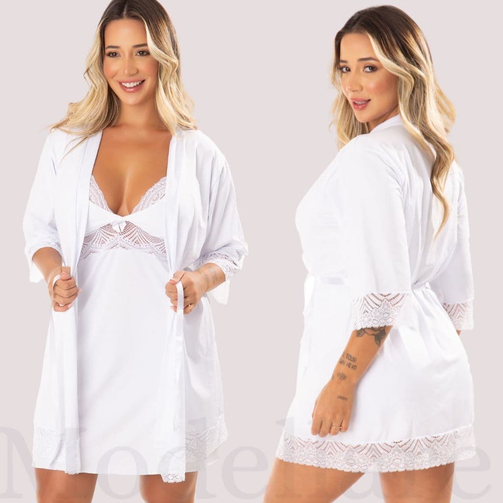 Kit Camisola Amamentação e Robe Conjunto Saída Maternidade Pós Parto Mamãe e Bebê