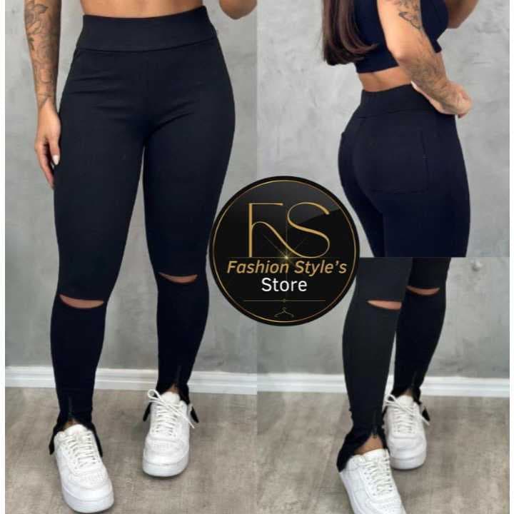 Calça Legging De Suplex Super Power Com Recorte no Joelho E Zíper Na Barra