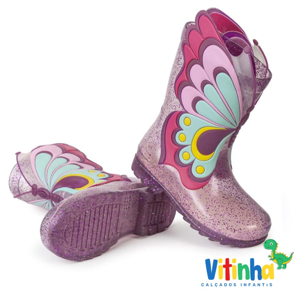 Galocha Infantil Borboleta Menina Feminina Bota Criança Leve Confortável Colorida Mar&Cor