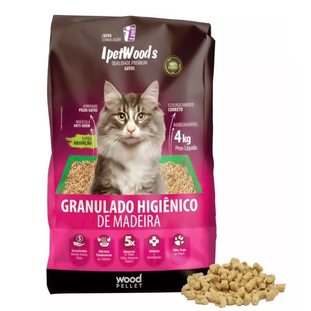 Granulado De Madeira Higiênico para Gatos Absorve 5x Mais