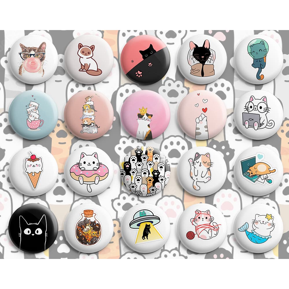 Botton Gatos e Gatinhos - Botum / Boton / Broche (3,5cm & 4,5cm)
