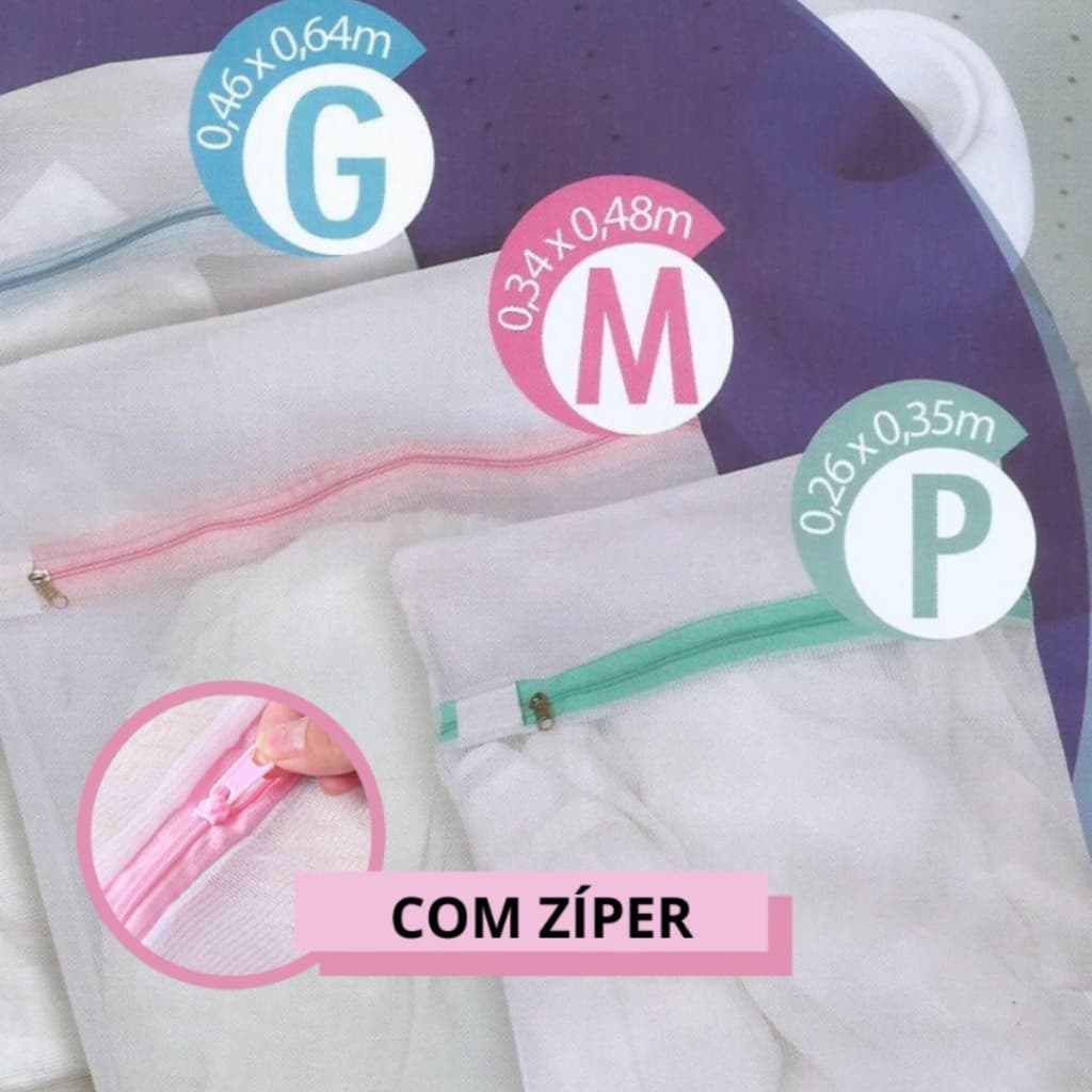 Kit Com 3 Sacos (PMG) Para Lavar Roupas na máquina Roupas Delícadas Langeries, Calcinhas e Sutiãs