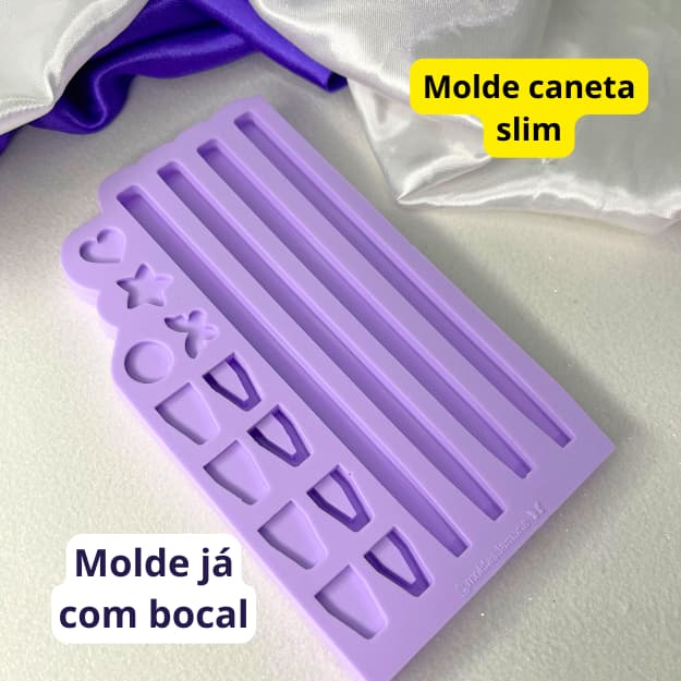 Molde caneta slim com cavidades para fazer bocal de resina. 6mm e todas com acabamento brilhante na lateral da caneta.