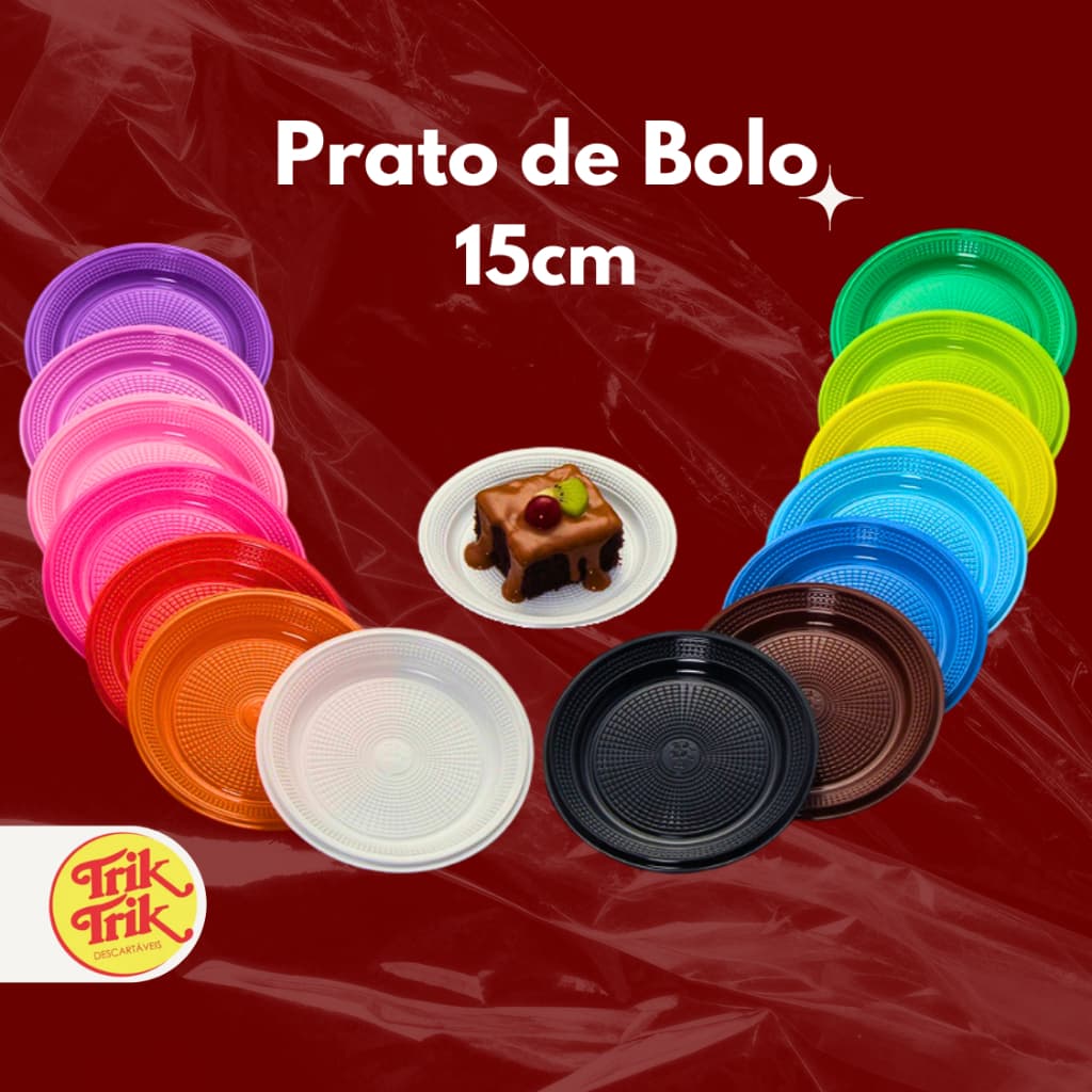Prato de Bolo Colorido Candy Biodegradável 15cm 50, 70 e 100 Unidades