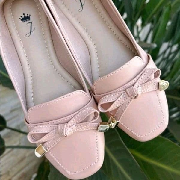 Mocassim Bico Quadrado Feminino Laço Delicado Rosê Sapatilha Feminina Casual Confortável Moda.