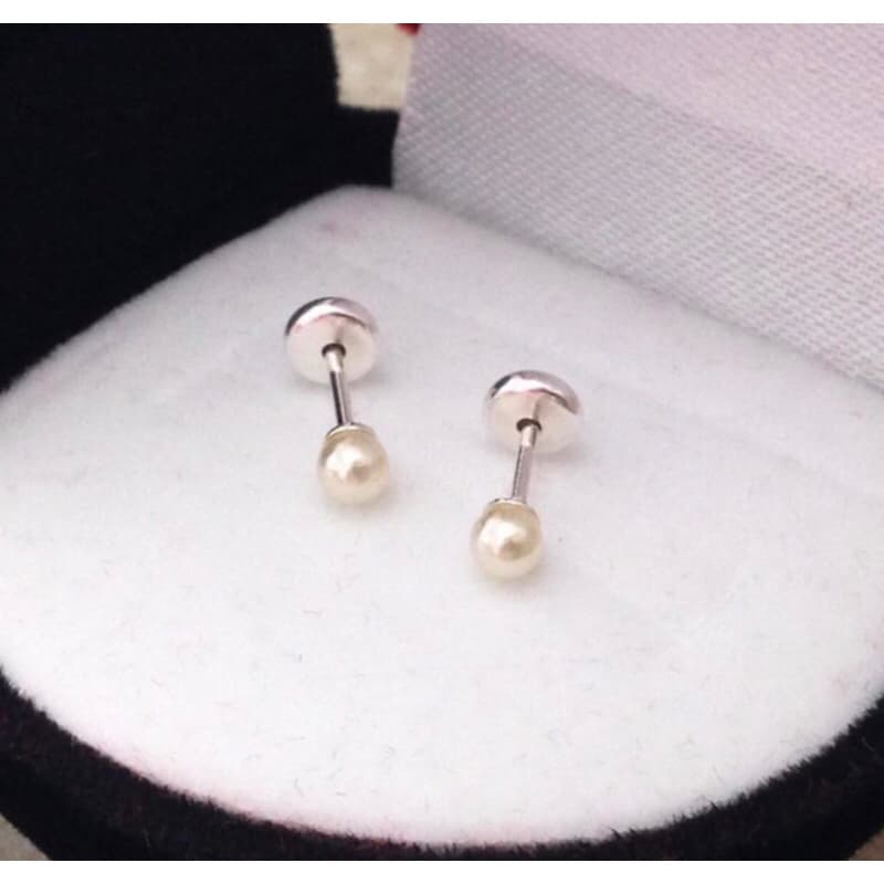 Brinco infantil Recém nascido bebê tarraxa baby pérola 2mm bolinha em prata 925+saquinho de veludo