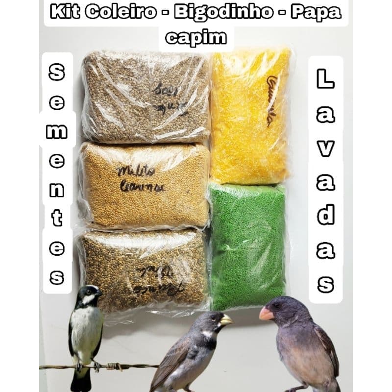 Kit Coleiro PREMIUM (Kit62) Painço Verde 250g/Quirela Fina 250g/Senha 150g/Mileto Cearense 200g/extrusada p coleiro 250g