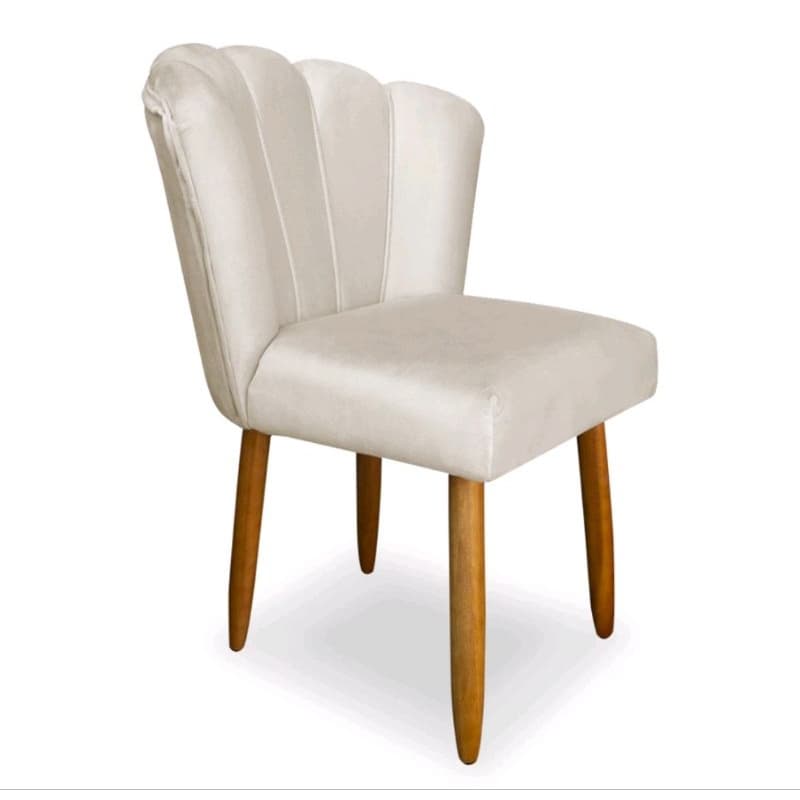 Cadeira poltrona Pétala pés palito veludo bege salão de beleza luxo envio rápido