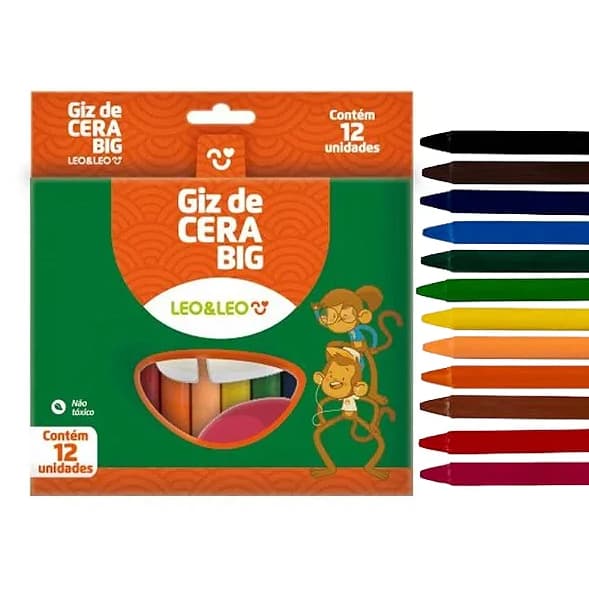 Giz De Cera 12 Cores Grosso 10X100Mm - Leoeleo