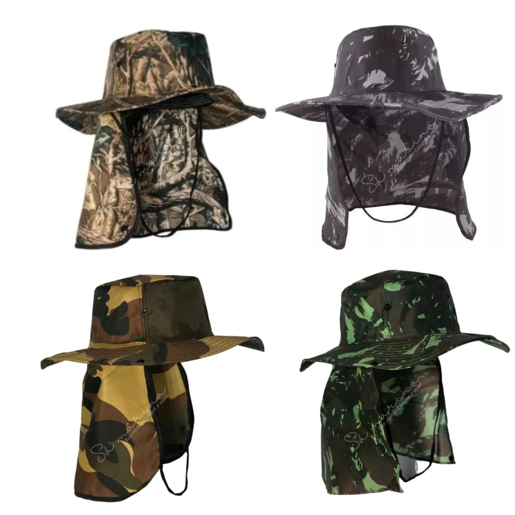 Chapéu Boné Camuflado Pescador Caçador Carpinteiro Camping Australiano Protetor de Nuca