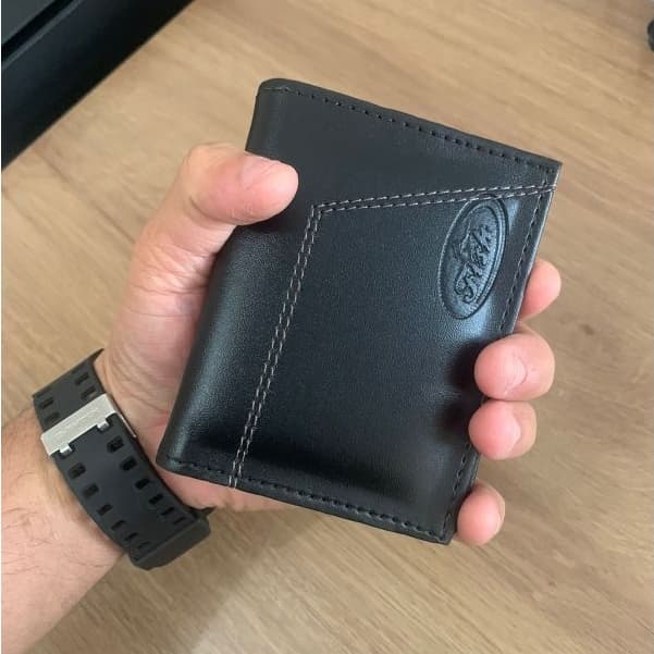 Carteira masculina Couro Sintético Compacta Cartões CNH Cédulas