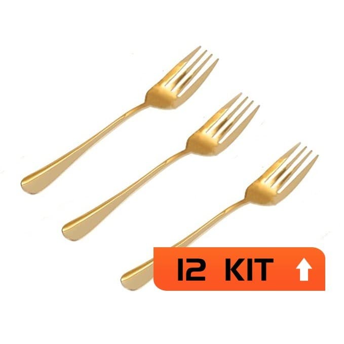 12 Pcs Talheres Individuais Garfo Inox Para Suplat Cozinha Dourado