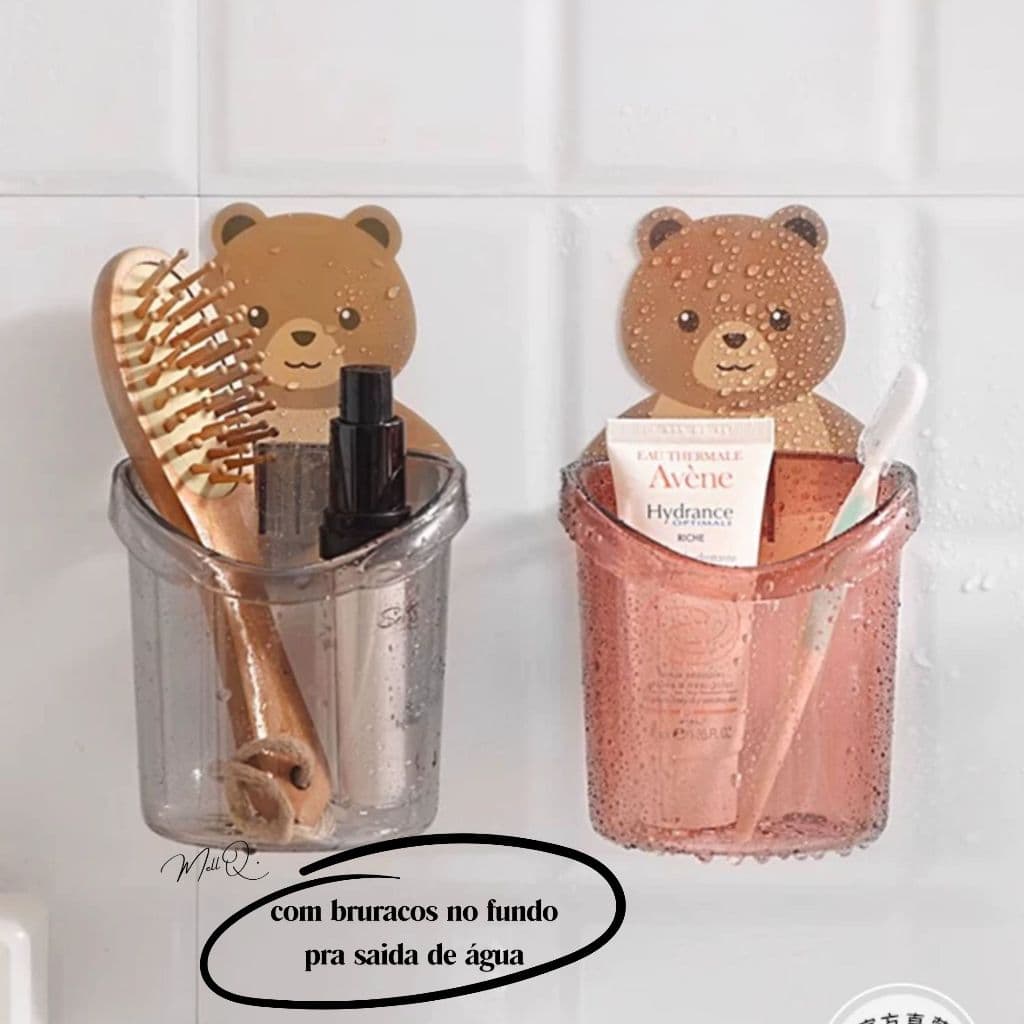 Suporte Porta Escova De Dentes Para Barbeador Banheiro Com Urso Adesivo