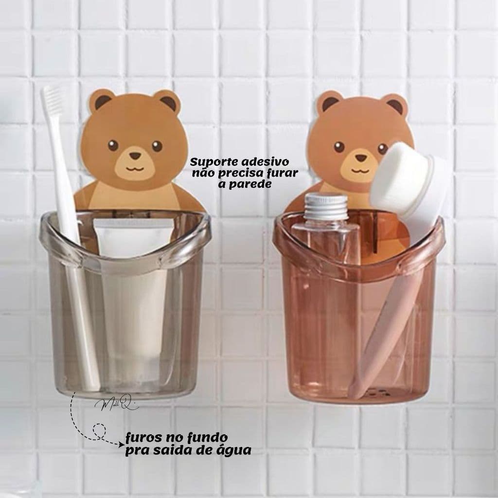 Suporte Porta Escova De Dentes Para Barbeador Banheiro Com Urso Adesivo