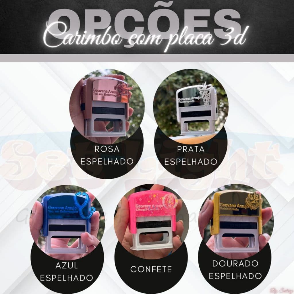 Carimbo personalizado com placa espelhada 3D - Enviar os dados no chat - LANÇAMENTO