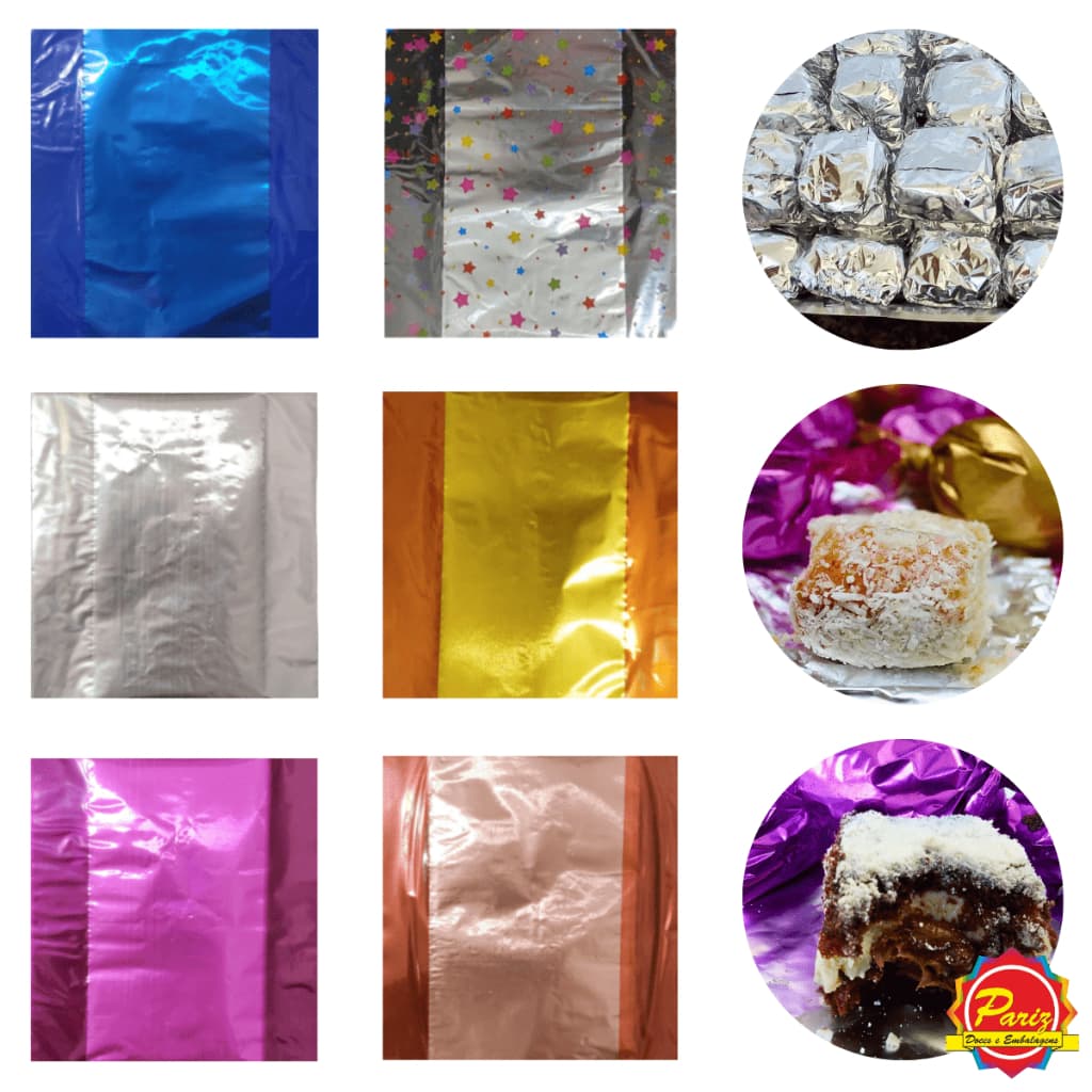 KIT 100 a 500 Folhas de Papel Alumínio para Bolo Gelado Trufas Bombom 20 x 22cm - Carber
