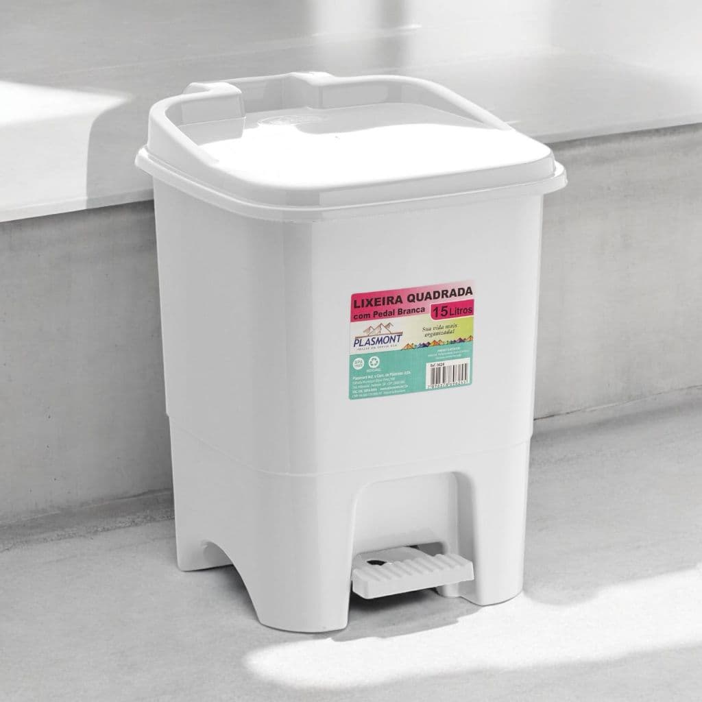 2 Cesto De Lixo Plástico 15 Litros Reforçado Lixeira Com Pedal Para Consultório Laboratório