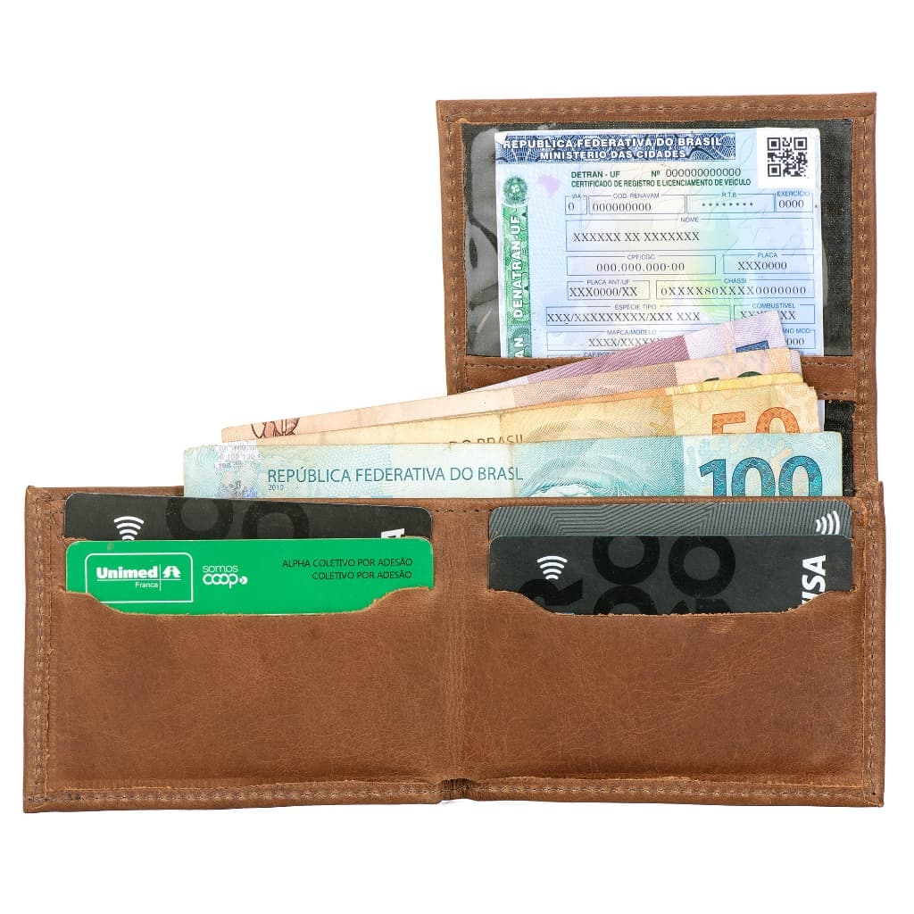 Carteira Masculina de Couro Legitimo Pequena Formato L CNH Porta Cartão Dinheiro