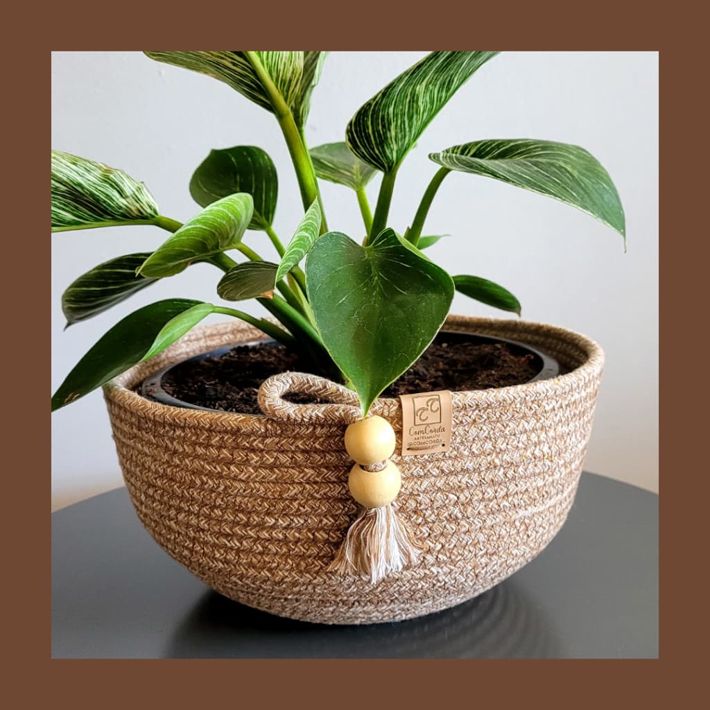 Cachepot Cuia para plantas; costurado em corda de algodão; lavável; 23 cm de diâmetro