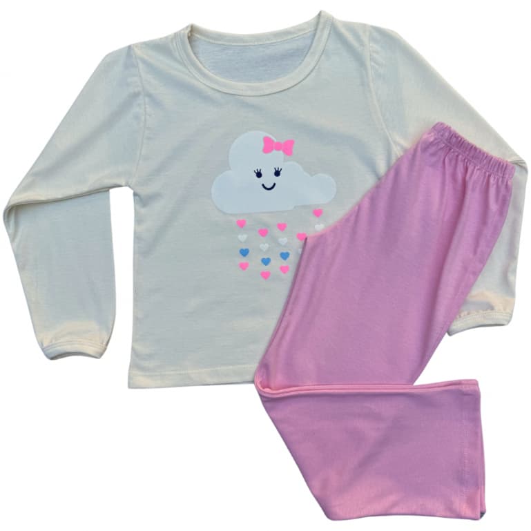 Conjunto Pijama Manga Longa Infantil Menina nuvem