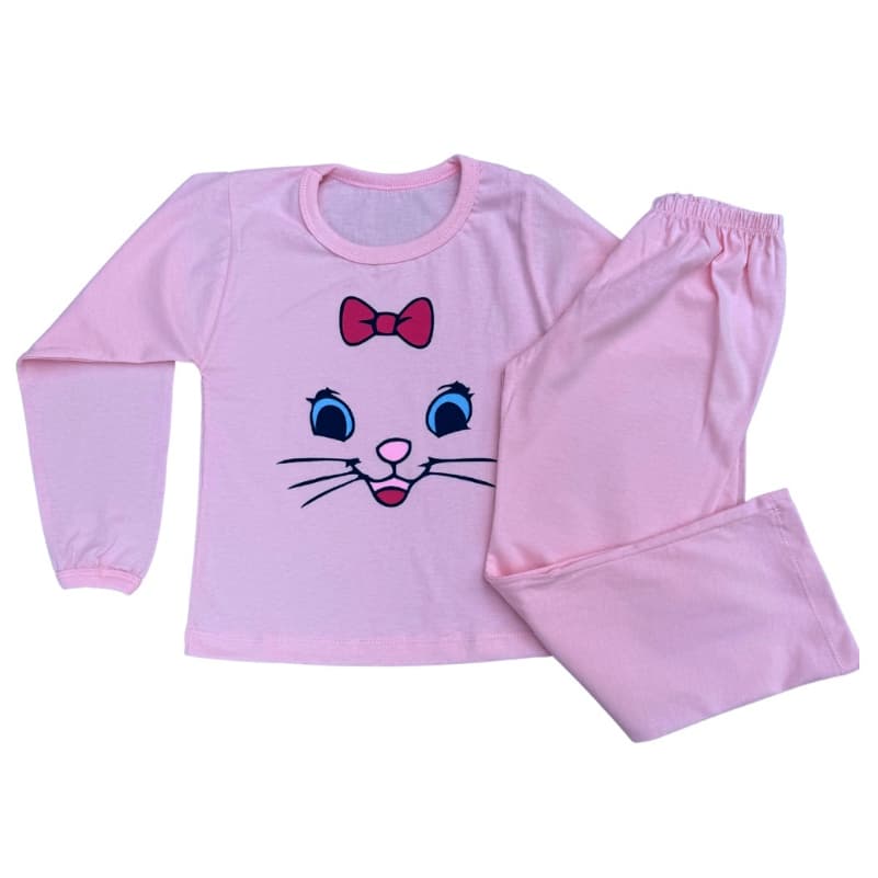 Conjunto Pijama Manga Longa Infantil Menina gatinha