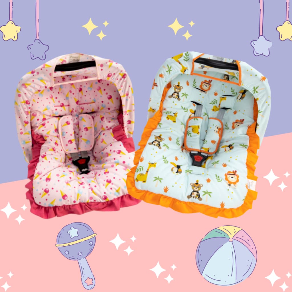 Kit 04 pçs Capa para Bebê Conforto Capota Solar Protetor de Cinto Macio 100 % Algodão