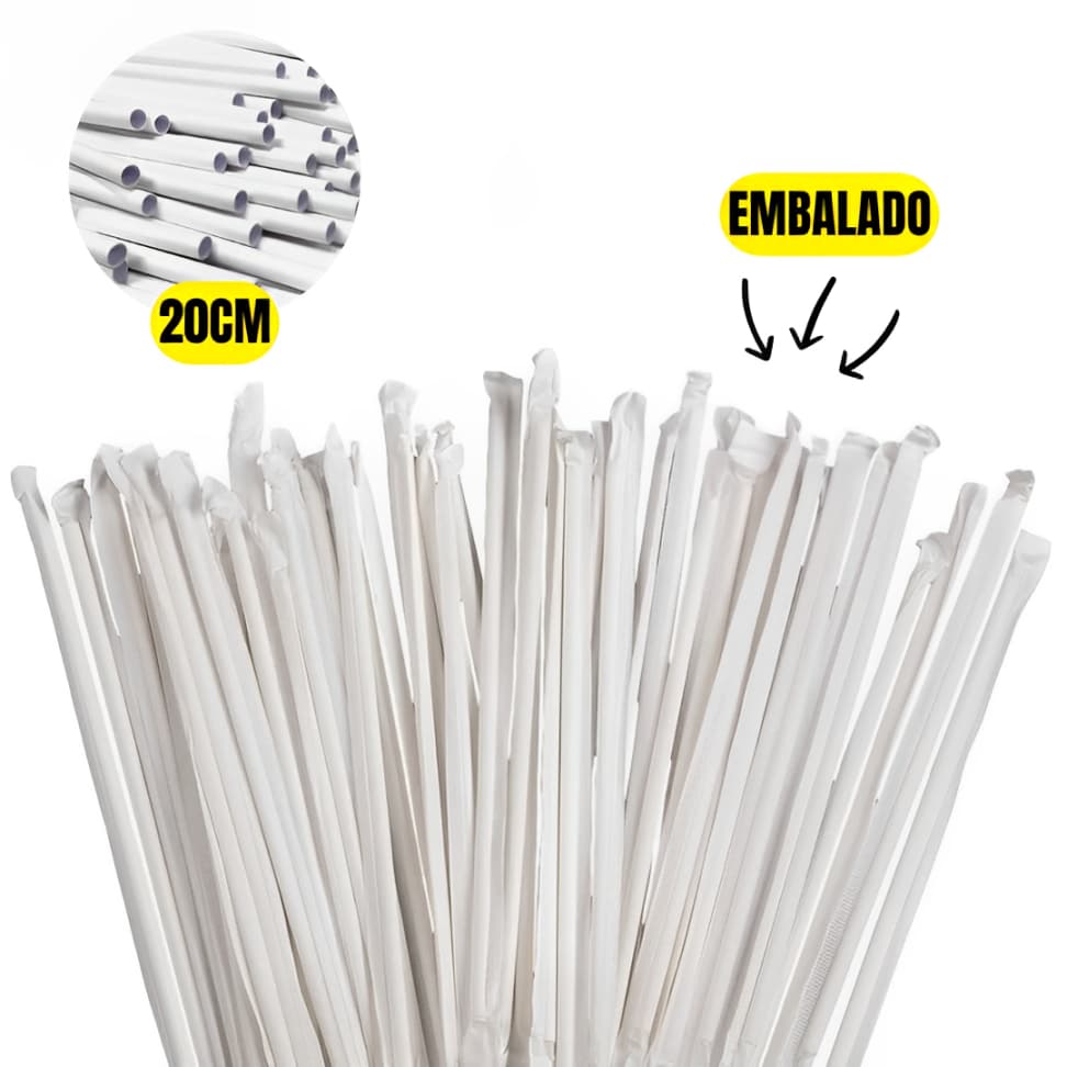 100 Unidades Canudo De Papel Biodegradável Embalado Branco