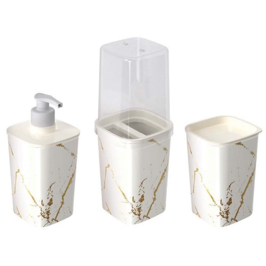 Kit Pia de Banheiro 3 Peças Dispenser Sabonete Líquido Porta Escova de Dente Porta Algodão Cotonete