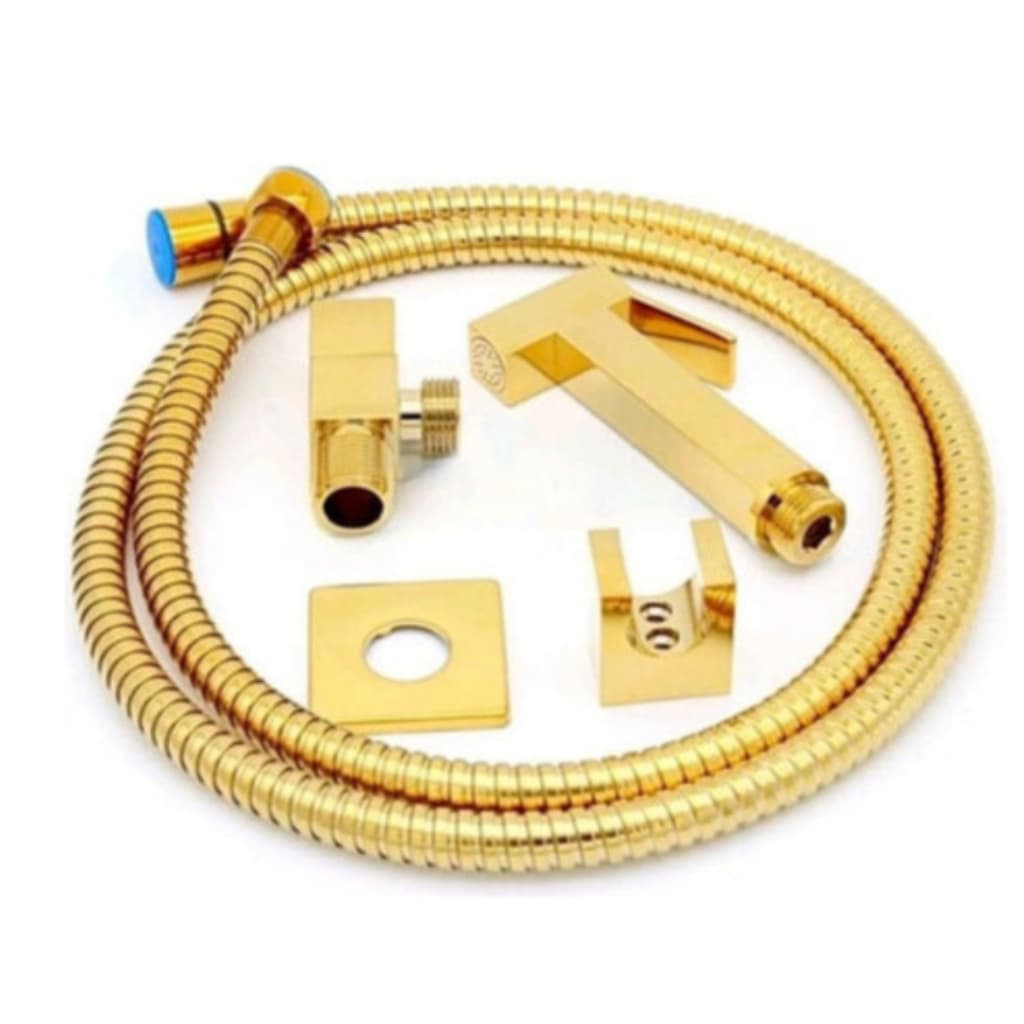 Ducha Higiênica Quadrada Metal Dourada Ouro Inox Chuveirinho Intima Banheiro Luxo